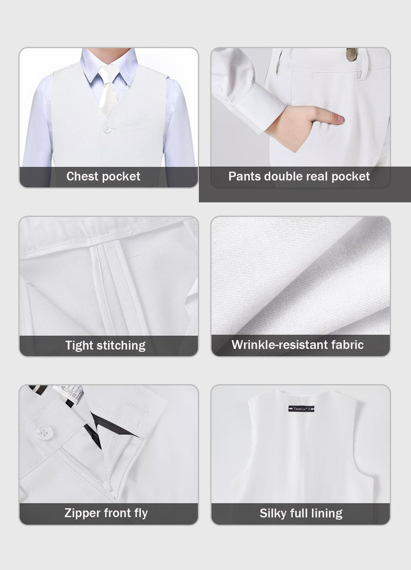 YuanLu Boys' First Communion Suits Vest and Pants Set with Dress Shirt and Tie White Size 12 - Image 4